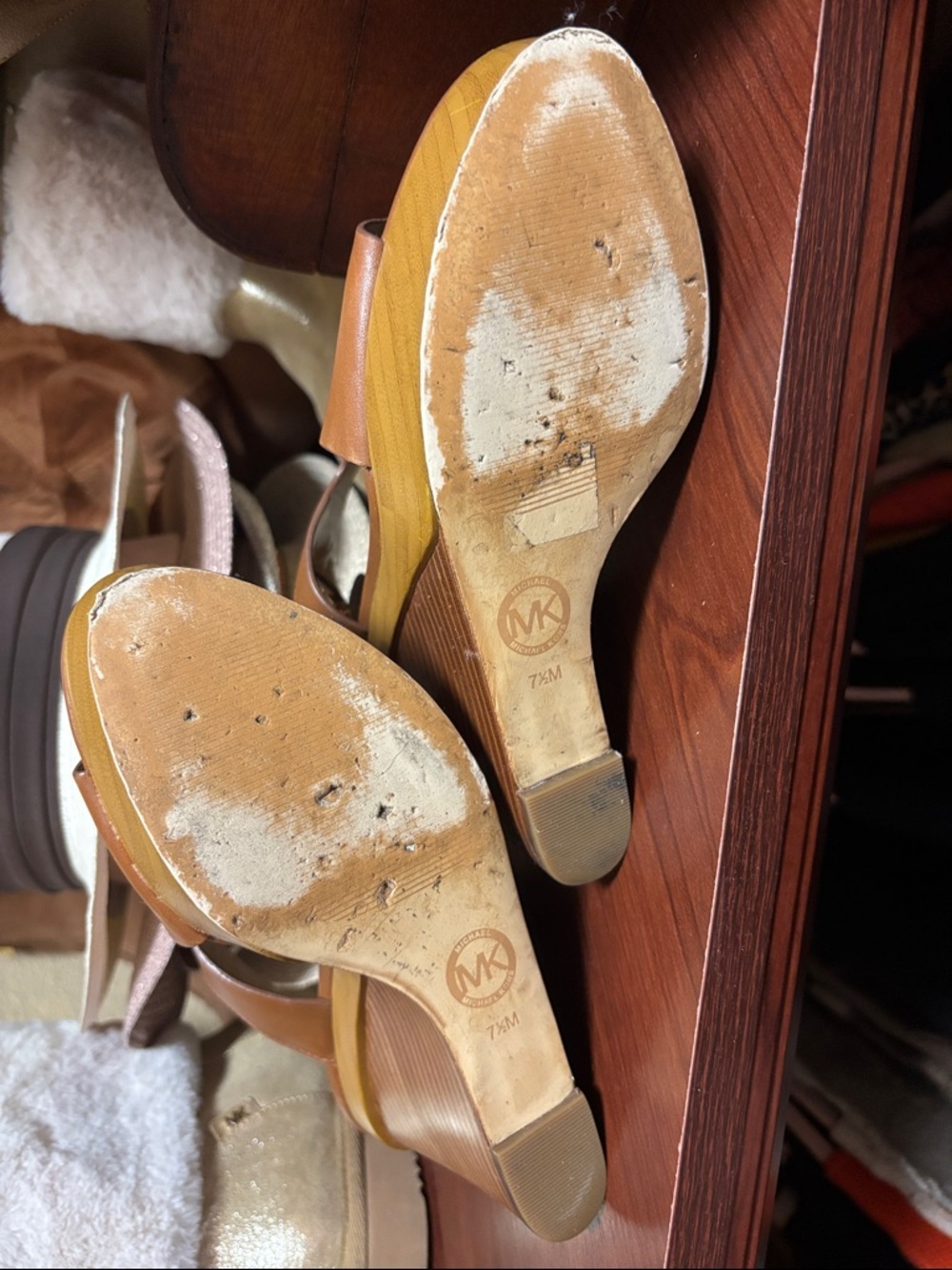 MICHAEL Michael Kors Tan Leather Wedge Sandals - Picture 4 of 5